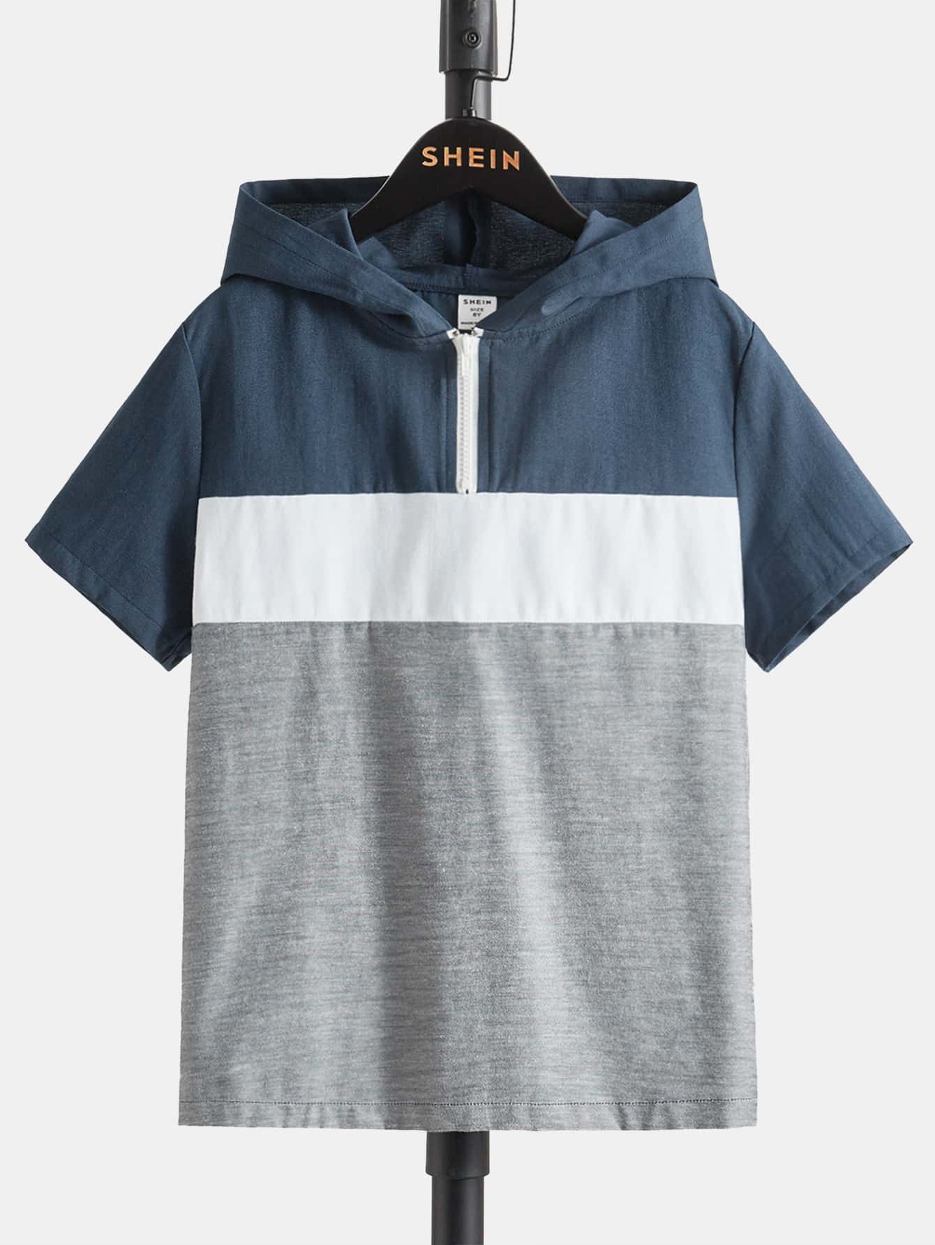 SHEIN Boys Colour Block Quarter Zip Hooded Shirt - Multicolor - View 1