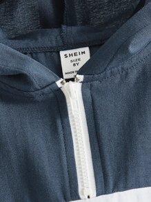 SHEIN Boys Colour Block Quarter Zip Hooded Shirt - Multicolor - View 3