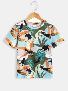SHEIN Boys Dinosaur & Tropical Print Tee - Multicolor - View 2