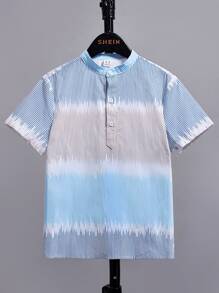 SHEIN Boys Striped Colourblock Half Button Shirt - Multicolor - View 2