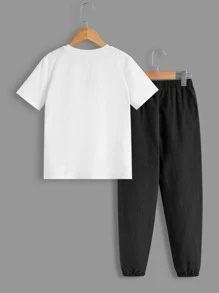 SHEIN Chicos Camiseta 2 en 1 con pantalones - Blanco y Negro - Ver 4