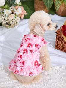 PETSIN 1pc Floral Print Ruffle Trim Pet Dress - Multicolor - View 1