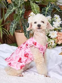PETSIN 1pc Floral Print Ruffle Trim Pet Dress - Multicolor - View 4
