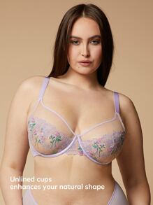 LUVLETTE Plus Lingerie Embroidered Unlined Bra - Mauve Purple - View 3