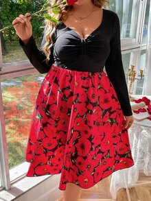 SHEIN Holidaya Vestido con estampado floral pecho con fruncido - Multicolor - Ver 3