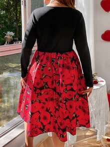 SHEIN Holidaya Vestido con estampado floral pecho con fruncido - Multicolor - Ver 4