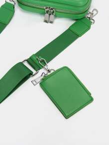 迷你日系風格2入組防水PU皮革斜背包、單肩包、方形包、小錢包、硬殼、高容量、簡約多功能購物袋，適用於男女，是男友的禮物選擇 - 綠色 - 查看 7