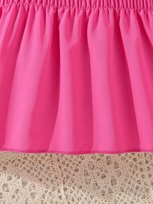 Girls Puff Sleeve Peplum Blouse - Hot Pink - View 4