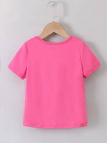 SHEIN Cô Gái Trẻ Hoa hồng Đỏ  In xe hơi và chữ cái Giải trí Đơn giản Mát mẻ Áo thun Cho mùa hè - Màu Hồng Tươi - Xem 2