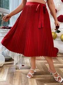 Celure Plus Pleated Belted Skirt - Red - View 3