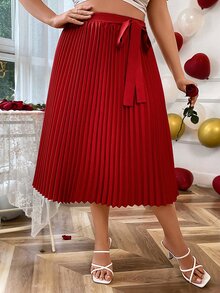Celure Plus Pleated Belted Skirt - Red - View 4