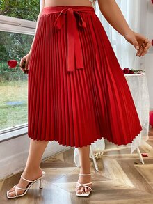 Celure Plus Pleated Belted Skirt - Red - View 6