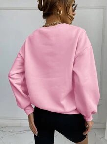 SHEIN Unity 落肩袖字母刺繡套頭衫 - 粉色 - 查看 2