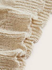 ROMWE Kawaii Himekaji Cable Knit Lace Up Cold Shoulder Sweater, School - Apricot - View 3