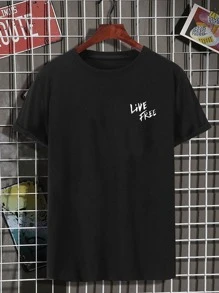 Manfinity Homme Men T-Shirts Fit Crew Neck Short Sleeve Graphic Tee California Street Summer Polyester - Black - View 2