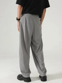 Manfinity Men Slant Pocket Fold Pleated Detail Trousers - Grey - View 2