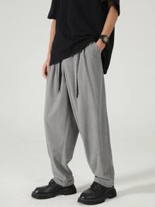 Manfinity Men Slant Pocket Fold Pleated Detail Trousers - Grey - View 5