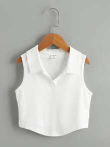 SHEIN Tween Girl Solid Curved Hem Tank Top