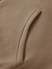 Manfinity EMRG Men Letter Graphic Zip Up Drawstring Thermal Lined Hoodie Without Tee - Khaki - View 3