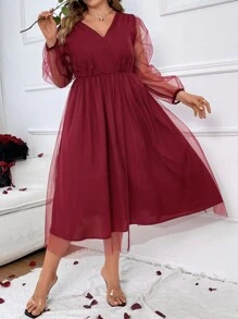 SHEIN Clasi Vestido de malla de cuello cruzado - Burdeos - Ver 2