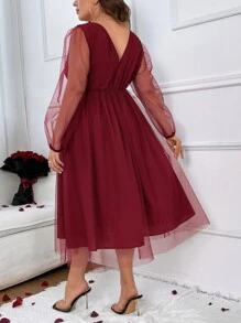 SHEIN Clasi Vestido de malla de cuello cruzado - Burdeos - Ver 3