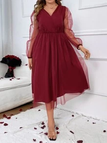 SHEIN Clasi Vestido de malla de cuello cruzado - Burdeos - Ver 4