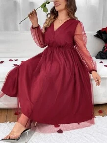 SHEIN Clasi Vestido de malla de cuello cruzado - Burdeos - Ver 7