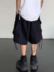 Manfinity EMRG 男士鬆身口袋短褲,帶扣蓋口袋和束口繩 - 黑色 - 查看 2