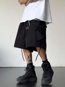 Manfinity EMRG 男士鬆身口袋短褲,帶扣蓋口袋和束口繩 - 黑色 - 查看 3