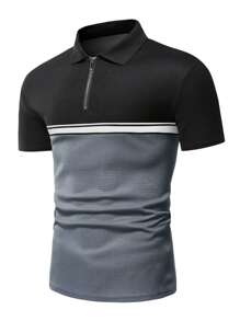 Manfinity Homme Áo thun có cổ Nam Dây kéo Khối Màu Sọc Giải trí - Nhiều màu - Xem 3