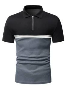 Manfinity Homme Áo thun có cổ Nam Dây kéo Khối Màu Sọc Giải trí - Nhiều màu - Xem 5