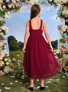 SHEIN Tween Girl High Low Hem Dress - Burgundy - View 2