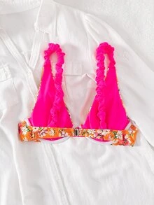 Floral Print Ruched Underwire Bikini Top - Multicolor - View 6