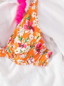 Floral Print Ruched Underwire Bikini Top - Multicolor - View 4