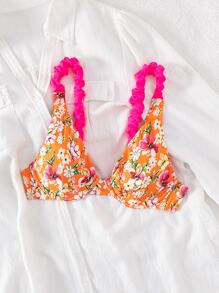 Floral Print Ruched Underwire Bikini Top - Multicolor - View 7