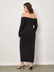 SHEIN BASICS Plus Off Shoulder Bodycon Dress - Black - View 2