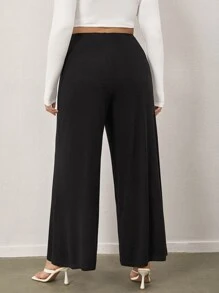 SHEIN BASICS Plus Cotton Solid Wide Leg Trousers - Black - View 2