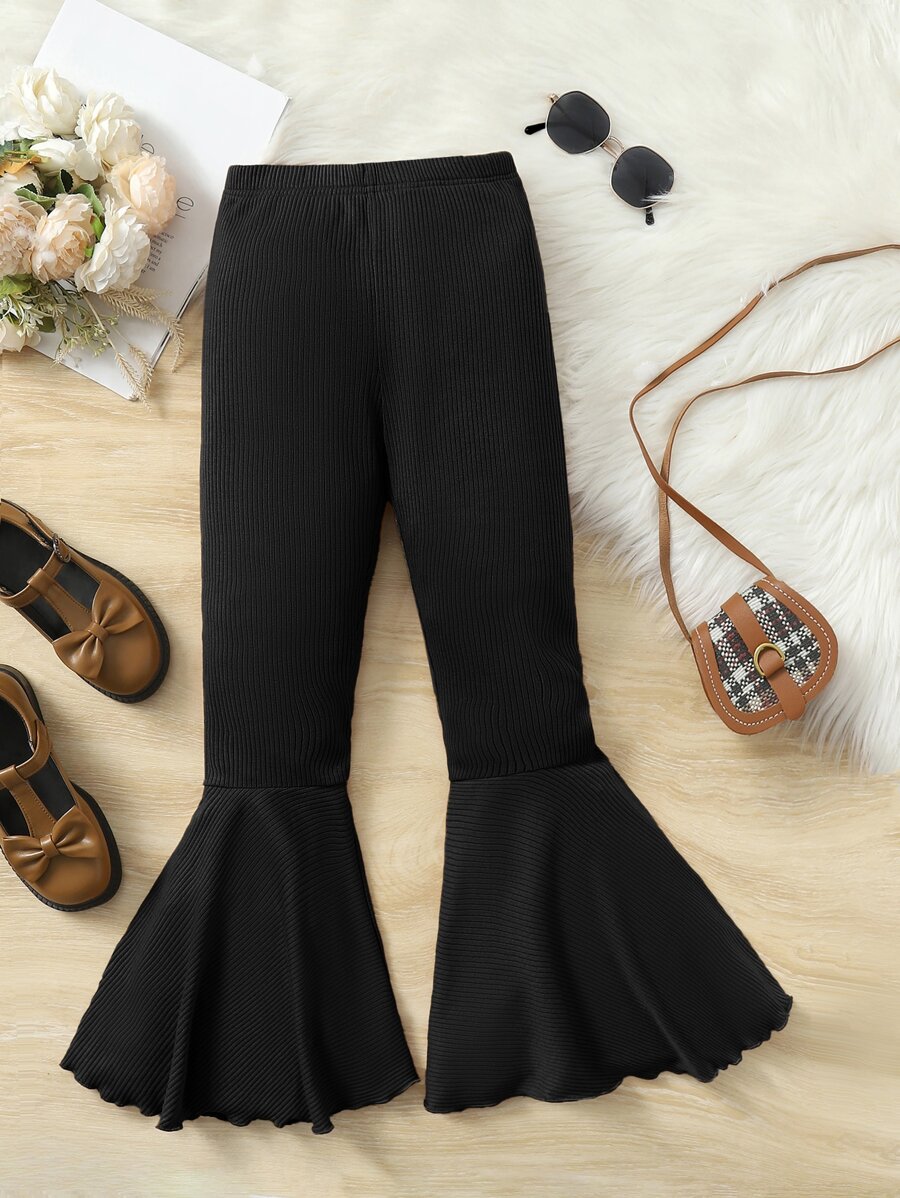 SHEIN Leap Crew Quần lửng ống loe màu trơn cho bé gái tuổi mới lớn - màu đen - Xem 1