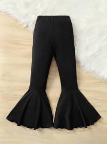 SHEIN Leap Crew Quần lửng ống loe màu trơn cho bé gái tuổi mới lớn - màu đen - Xem 2