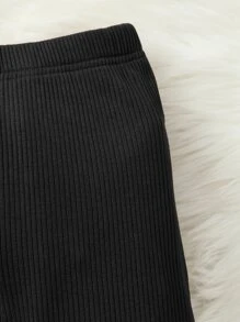 SHEIN Leap Crew Quần lửng ống loe màu trơn cho bé gái tuổi mới lớn - màu đen - Xem 3