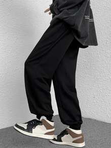 Manfinity Men Letter Graphic Joggers - Black - View 2