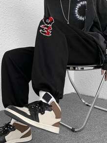 Manfinity Men Letter Graphic Joggers - Black - View 3