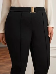 SHEIN Frenchy 大碼高腰接縫細節緊身褲 - 黑色 - 查看 2