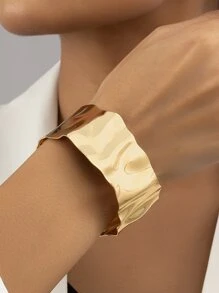 Textured Cuff Bangle - Yellow Gold - View 1