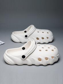 Men Letter Graphic Hollow Out Vented Clogs - Beige - View 1