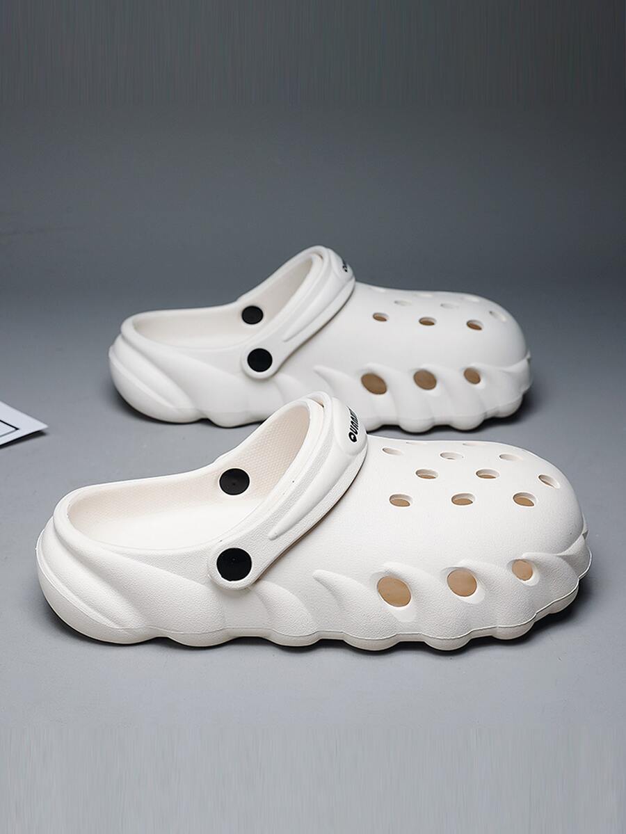 Men Letter Graphic Hollow Out Vented Clogs - Beige - View 1