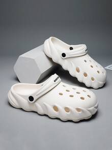 Men Letter Graphic Hollow Out Vented Clogs - Beige - View 3