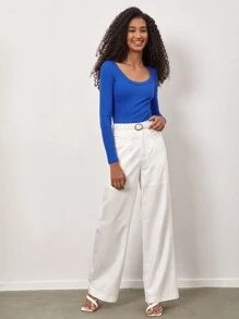 SHEIN BASICS Camiseta Ajustada De Punto Acanalado Con Cuello Redondo - Azul - Ver 6