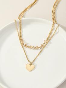 Heart Charm Layered Choker - Yellow Gold - View 1