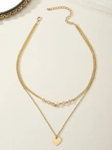 Heart Charm Layered Choker - Yellow Gold - View 2